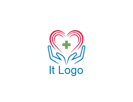 line art hands and heart with first aid sign
