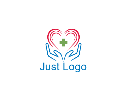 line art hands and heart with first aid sign