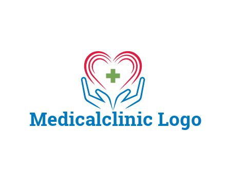 line art hands and heart with first aid sign