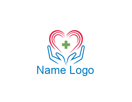 line art hands and heart with first aid sign