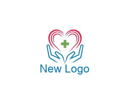 line art hands and heart with first aid sign