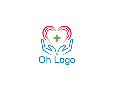 line art hands and heart with first aid sign