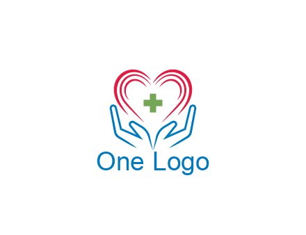 line art hands and heart with first aid sign
