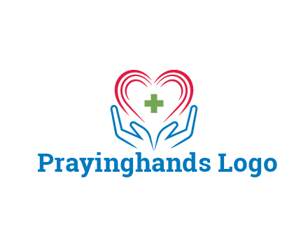 line art hands and heart with first aid sign
