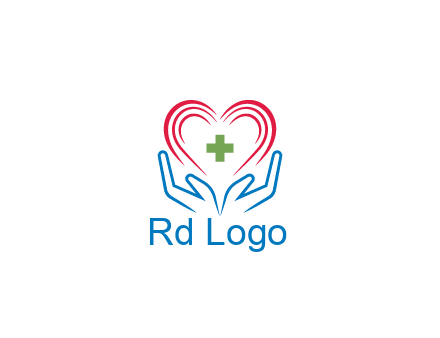 line art hands and heart with first aid sign