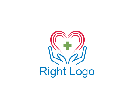 line art hands and heart with first aid sign