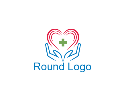 line art hands and heart with first aid sign