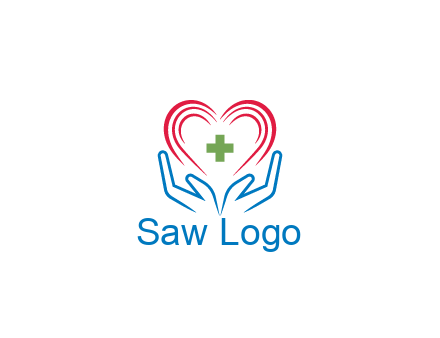 line art hands and heart with first aid sign