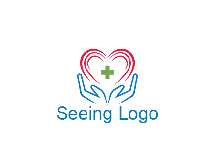 line art hands and heart with first aid sign