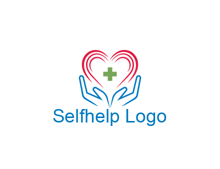 line art hands and heart with first aid sign