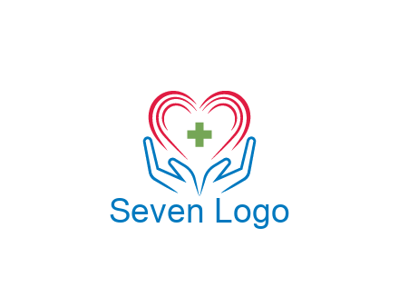 line art hands and heart with first aid sign