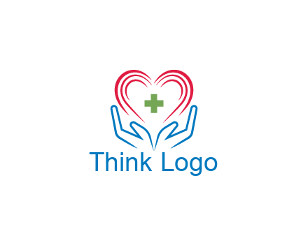 line art hands and heart with first aid sign