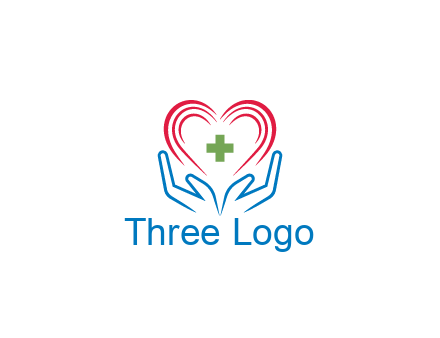 line art hands and heart with first aid sign