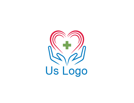 line art hands and heart with first aid sign