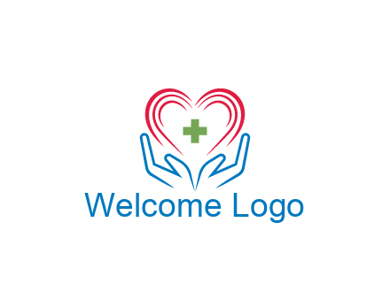 line art hands and heart with first aid sign