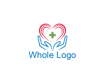 line art hands and heart with first aid sign