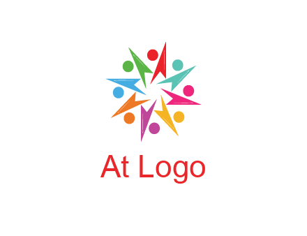 rotating colorful arrows with circles forming star