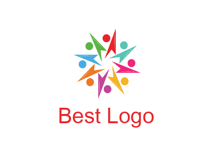 rotating colorful arrows with circles forming star