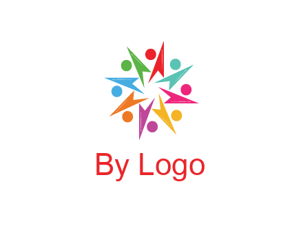rotating colorful arrows with circles forming star