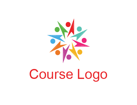 rotating colorful arrows with circles forming star