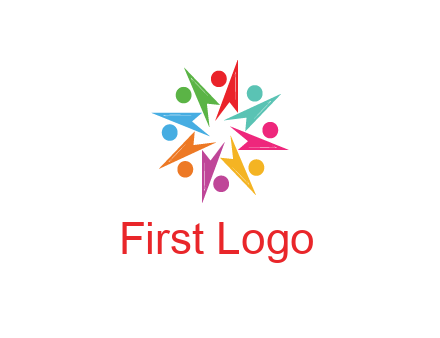 rotating colorful arrows with circles forming star