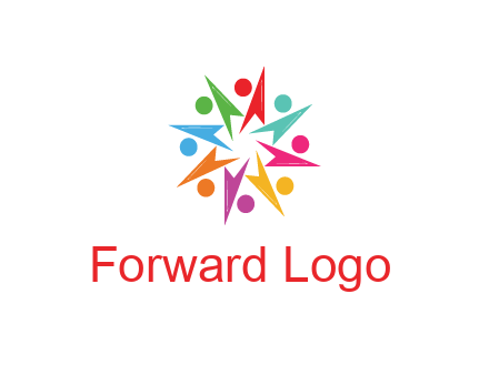 rotating colorful arrows with circles forming star