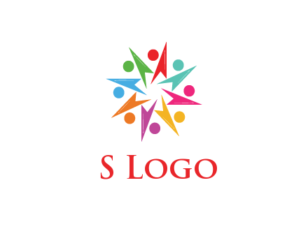 rotating colorful arrows with circles forming star