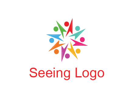 rotating colorful arrows with circles forming star