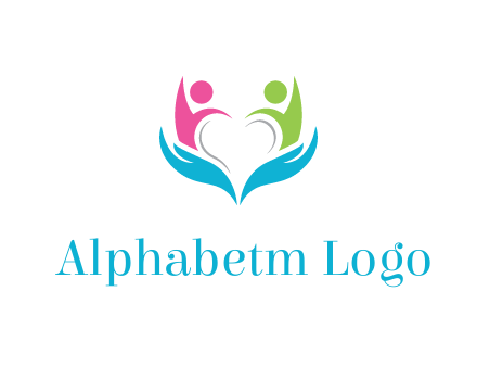 abstract hand with people icons forming negative spacing heart