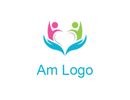 abstract hand with people icons forming negative spacing heart