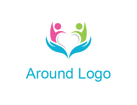 abstract hand with people icons forming negative spacing heart