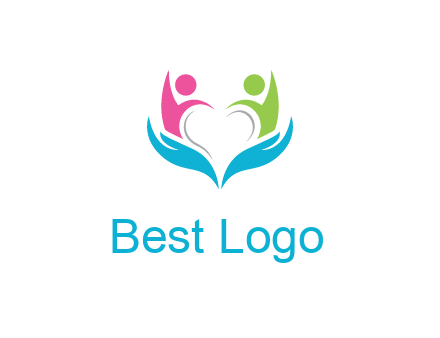 abstract hand with people icons forming negative spacing heart