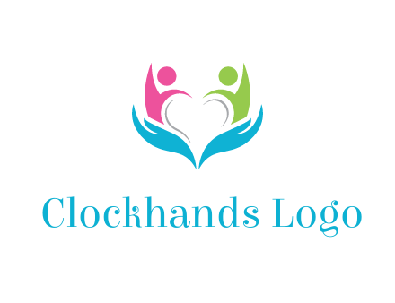 abstract hand with people icons forming negative spacing heart