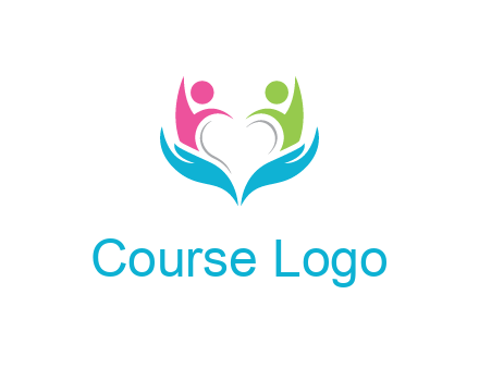 abstract hand with people icons forming negative spacing heart