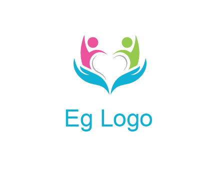 abstract hand with people icons forming negative spacing heart