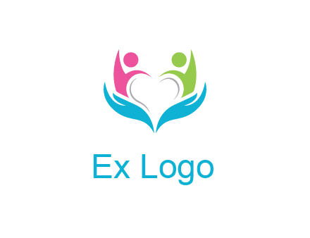 abstract hand with people icons forming negative spacing heart