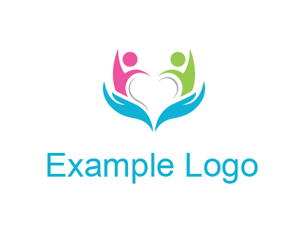 abstract hand with people icons forming negative spacing heart