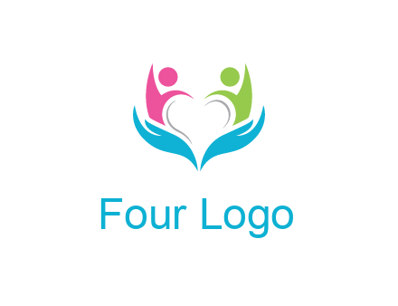 abstract hand with people icons forming negative spacing heart