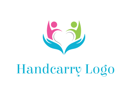 abstract hand with people icons forming negative spacing heart