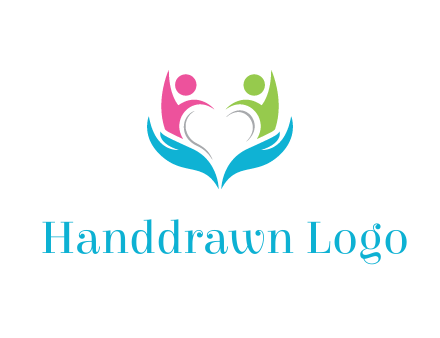 abstract hand with people icons forming negative spacing heart