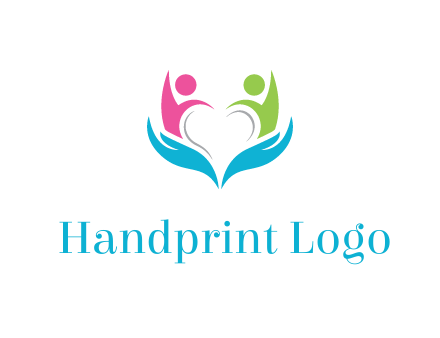abstract hand with people icons forming negative spacing heart