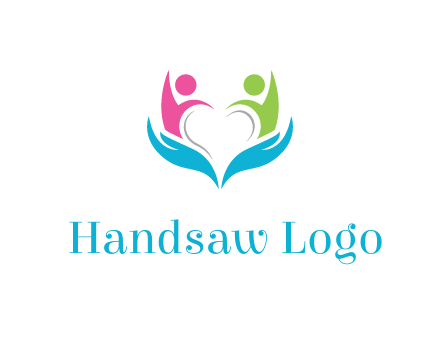 abstract hand with people icons forming negative spacing heart