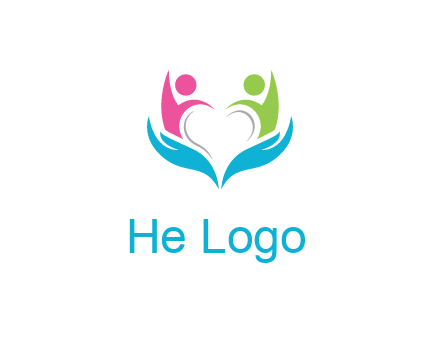 abstract hand with people icons forming negative spacing heart