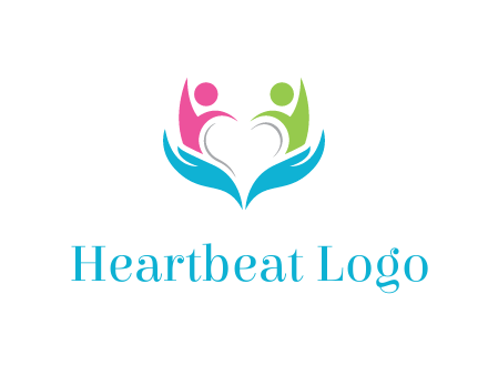 abstract hand with people icons forming negative spacing heart