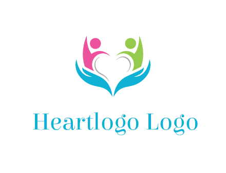 abstract hand with people icons forming negative spacing heart