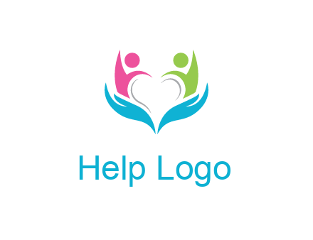 abstract hand with people icons forming negative spacing heart