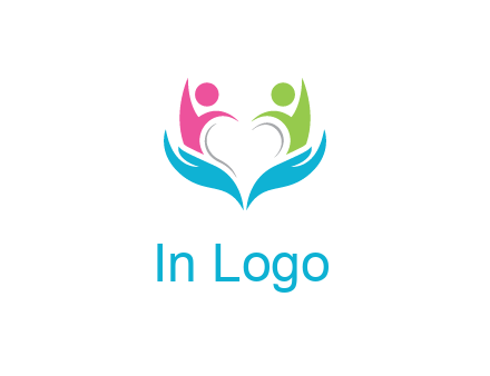 abstract hand with people icons forming negative spacing heart