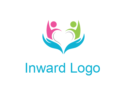 abstract hand with people icons forming negative spacing heart