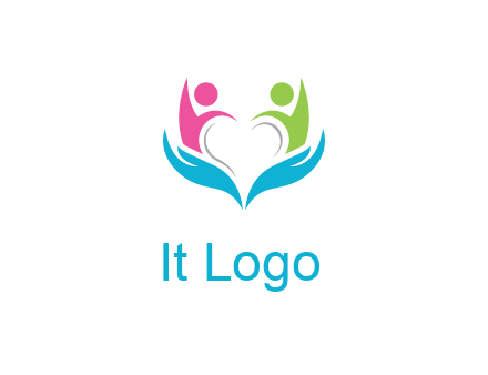 abstract hand with people icons forming negative spacing heart