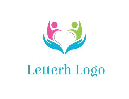 abstract hand with people icons forming negative spacing heart